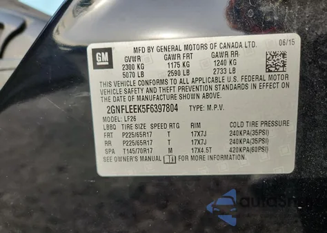 2015 Chevrolet Equinox Ls из США, поврежденный, VIN 2GNFLEEK5F6397804